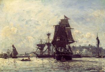 Johan Barthold Jongkind : Sailing Ships at Honfleur